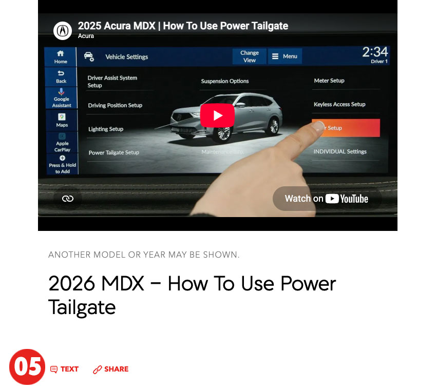 Expanded video category and selected Honda Info Center how-to video page